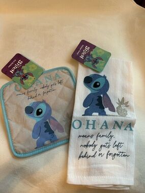 NWTS Ohana Stitch Kitchen Towel and Pot Holder Set - Blue